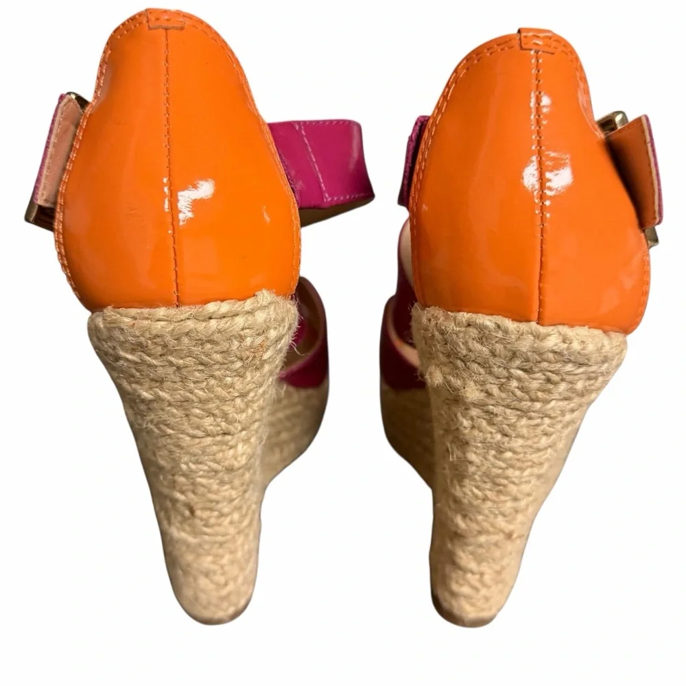 SCHUTZ Pink Orange Patent Leather Wedge Platform Espadrille‎ Sandals Womens 5